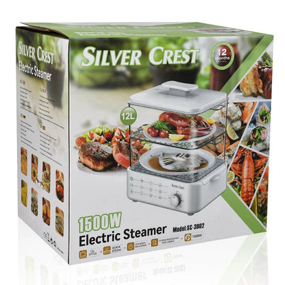 Electric Food Steamer & Defroster Healthy Cooking, 1500W, 2-Tier, Fast & Energy Saving